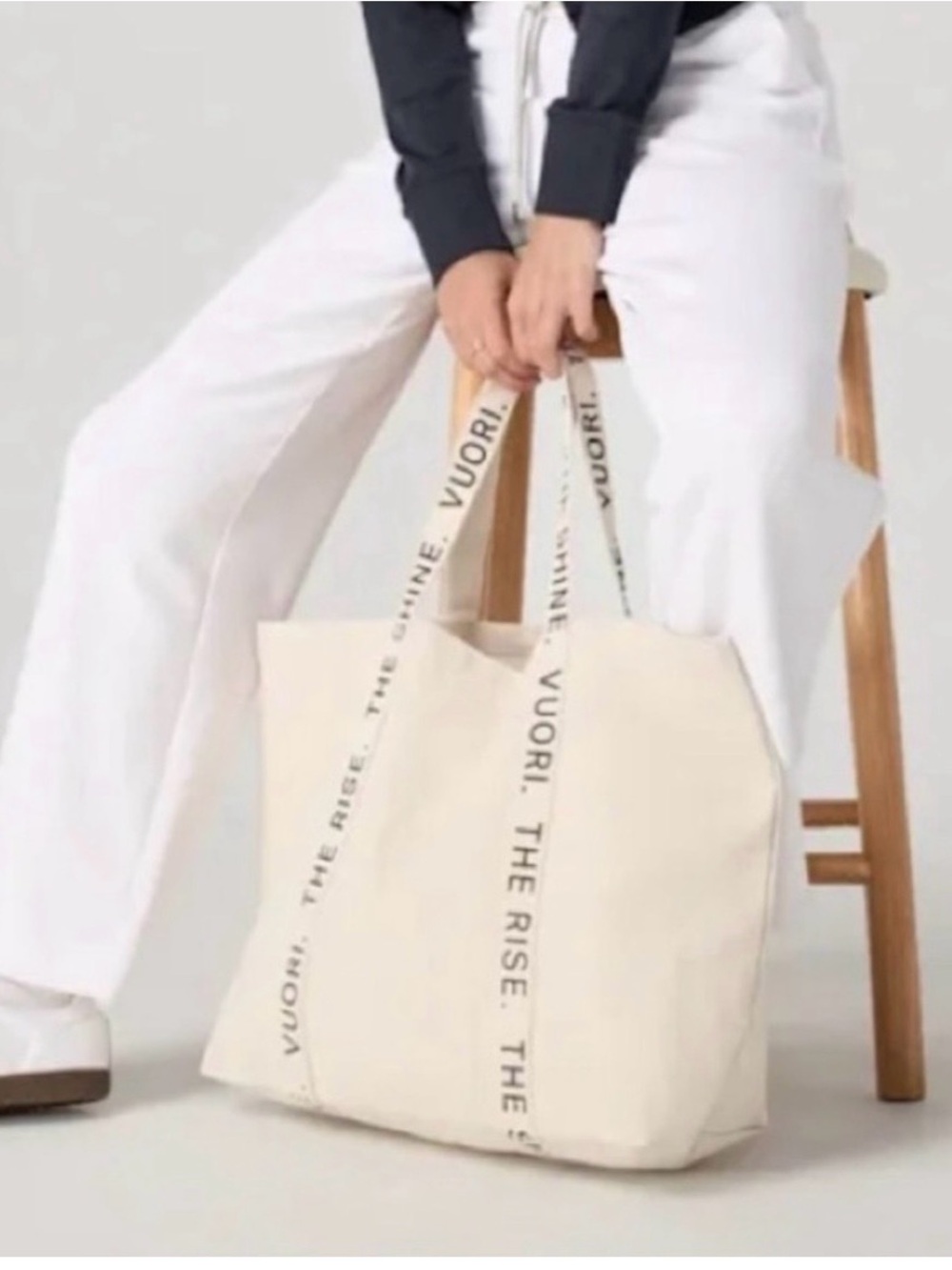 Vuori Cream Canvas Tote with Branded Strap Detail